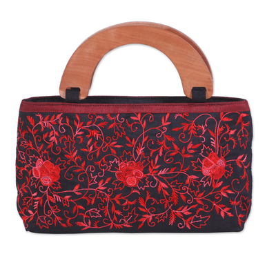 Embroidered Floral Handle Handbag from India
