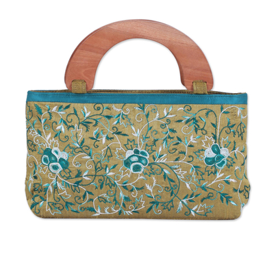 Handle Handbag with Floral Embroidery from India