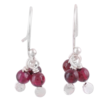 Garnet and Sterling Silver Dangle Earrings from India