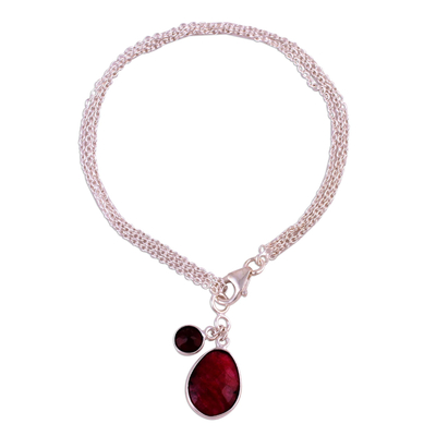 Ruby and Garnet Sterling Silver Charm Bracelet from India