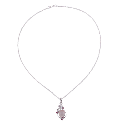 Ruby and Moonstone Sterling Silver Pendant Necklace