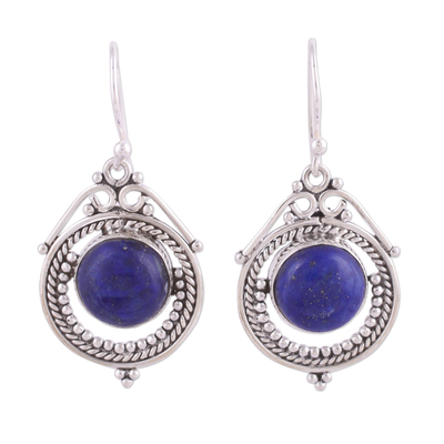 Lapis Lazuli and Sterling Silver Dangle Earrings from India