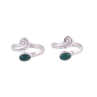 Two Green Onyx and Sterling Silver Toe Rings from India