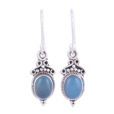 Blue Chalcedony and 925 Silver Dangle Earrings from India