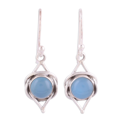 Handmade Indian Blue Chalcedony and Sterling Silver Dangle Earring