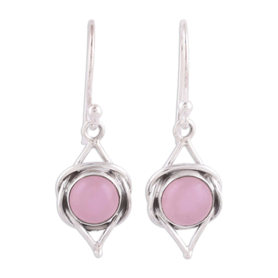 Indian Pink Chalcedony and Sterling Silver Dangle Earrings