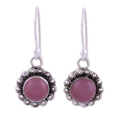 Pink Chalcedony and Sterling Silver Floral Dangle Earrings