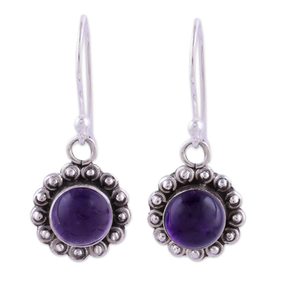 Indian Amethyst and Sterling Silver Floral Dangle Earrings