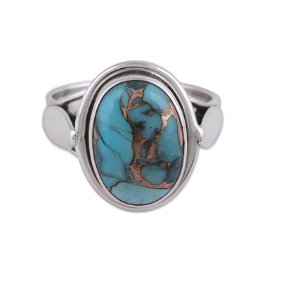 Sterling Silver Cocktail Ring with Blue Composite Turquoise