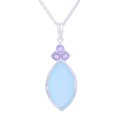 Marquise Chalcedony and Amethyst Pendant Necklace from India