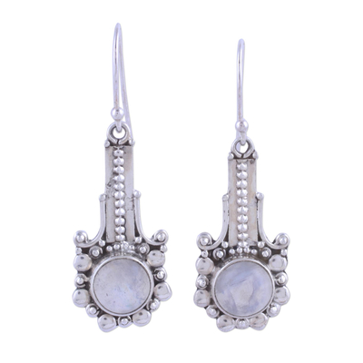 Rainbow Moonstone and 925 Silver Dangle Earrings from India