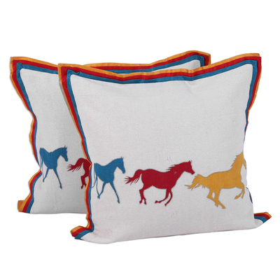Horse Themed Cotton Cushion Covers from India (Pair)