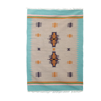 4x6 Wool Dhurrie Rug with a Border in Mint from India