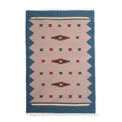 Handwoven Azure Wool Dhurrie Rug from India (4x6)