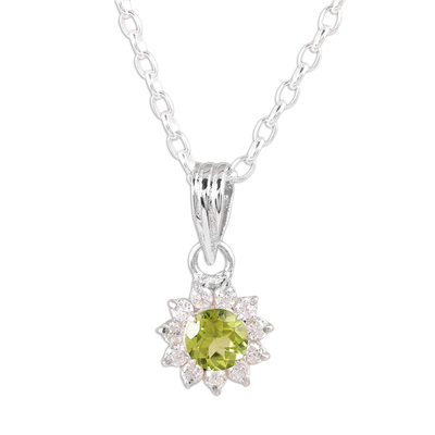 Peridot and CZ Rhodium-Plated Sterling Silver Necklace
