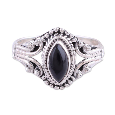 Onyx and Sterling Silver Single Stone Ring from India