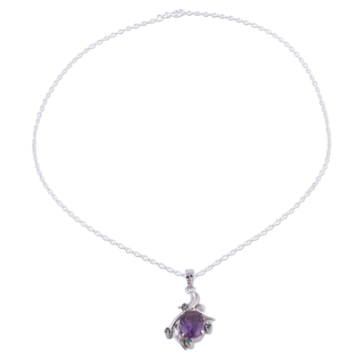 Rhodium Plated Amethyst and Emerald Necklace from India