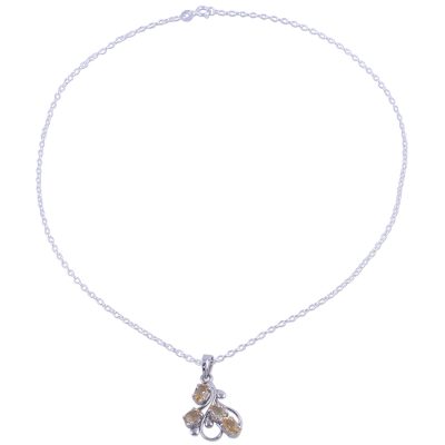 Rhodium Plated Sterling Silver Pendant Necklace with Citrine