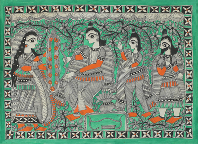 Signed Freehand Madhubani Painting of Rama and Sita