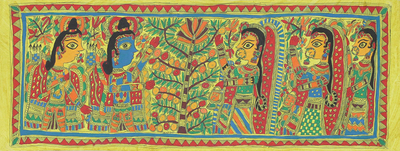 Krishna and the Tree of Life Authentic Madhubani Painting