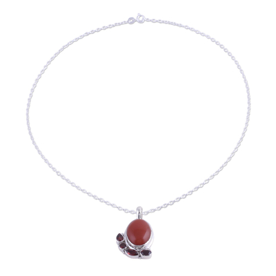 Indian Sterling Silver Garnet and Carnelian Pendant Necklace