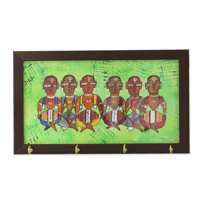 Cotton and Glass Key Rack with Cultural Painting from India