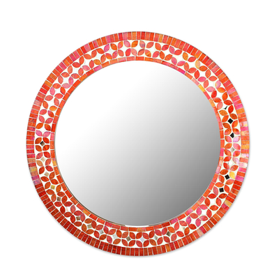 Handcrafted Round Mosaic Multicolor Wall Mirror from India