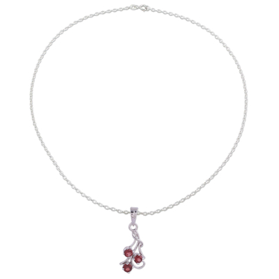 Rhodium Plated Garnet Pendant Necklace from India