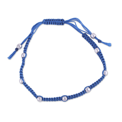 Sterling Silver Beaded Bracelet in Azure from India