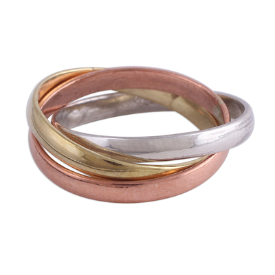 Fair Trade Copper Brass and Silver Interlocking Rings