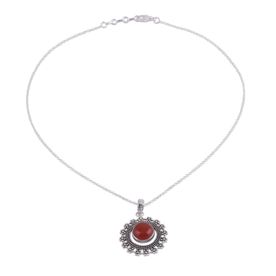 Carnelian and Silver Bubbly Pendant Necklace from India