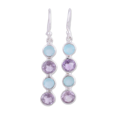 Handcrafted Amethyst and Blue Chalcedony Earrings from India