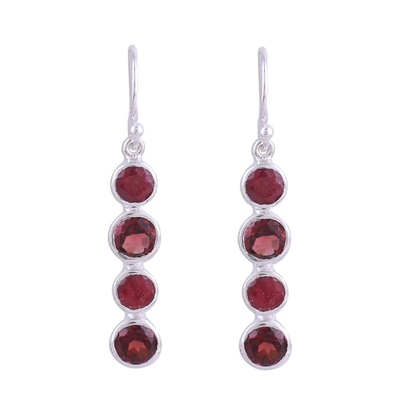 Ruby and Garnet Sterling Silver Dangle Earrings from India