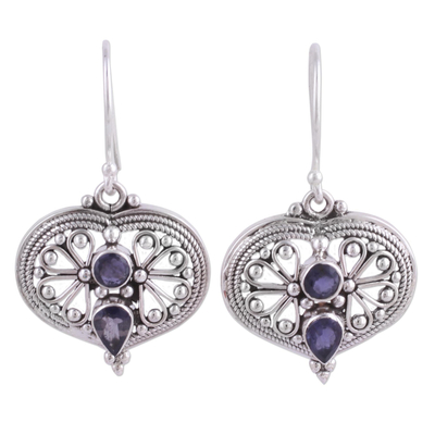 Natural Iolite and Silver Dangle Earrings from India