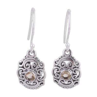 Openwork Citrine and Silver Dangle Earrings from India
