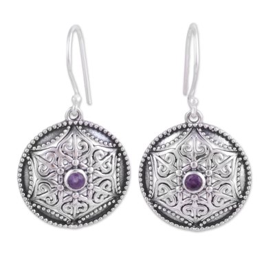 Amethyst and Silver Floral Dangle Earrings form India