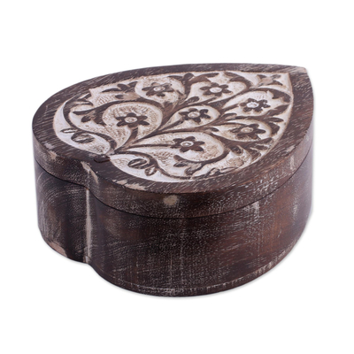 Floral Heart-Shaped Mango Wood Decorative Box from India