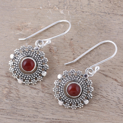 Carnelian and Silver Bubbly Dangle Earrings from India
