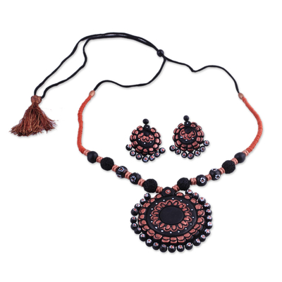 Handcrafted Floral Ceramic Jewelry Set from India