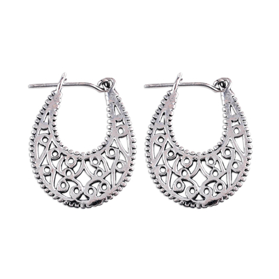 Sterling Silver Vine Motif Hoop Earrings from India