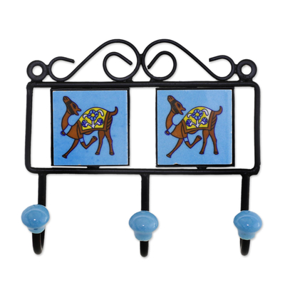 Ceramic Coat Rack Painted with Camel Motifs from India