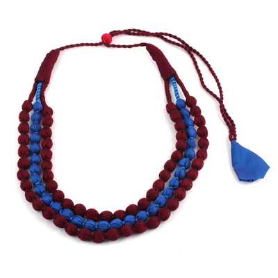 Indian Three Strand Fabric Wrapped Beaded Necklace