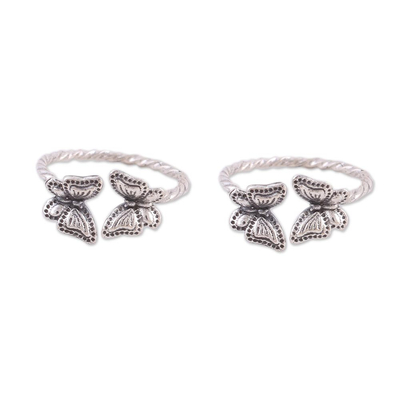 Twisted Toe Rings with Butterfly Accents from India (Pair)