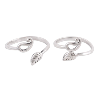 Pair of Sterling Toe Rings with Paisley and Leaf Motifs