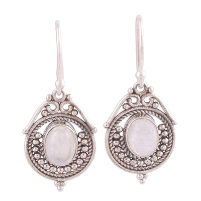 Rainbow Moonstone and Sterling Silver Earrings from India