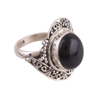 Handcrafted Black Onyx Cocktail Ring from India