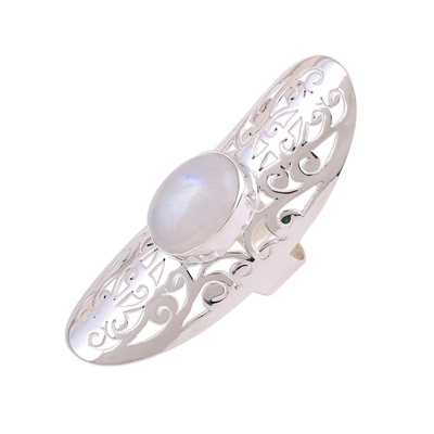 Ornate Sterling Silver Jali and Moonstone Cocktail Ring