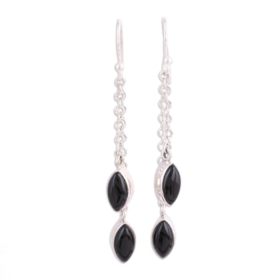 Black Onyx and Sterling Silver Dangle Earrings from India