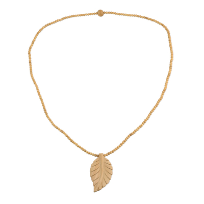 Leaf Motif Pendant Necklace Handmade from Wood