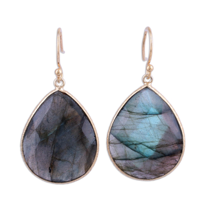 Gold Plated Dangle Earrings with Labradorite